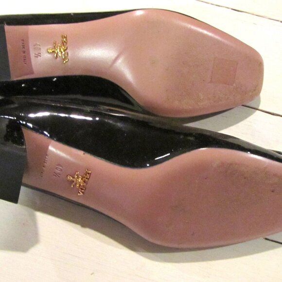 PRADA Patent Leather BLACK LOW BLOCK 1.5" HEEL METAL BUCKLE SIZE 10 - Picture 5 of 6